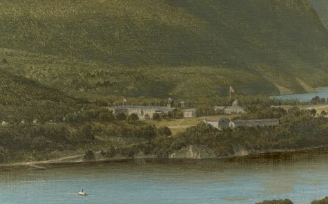 David Johnson, "View from Garrison, West Point, New York" (detail of United States Military Academy), 1870, oil on canvas, Dallas Museum of Art, The Patsy Lacy Griffith Collection, gift of Patsy Lacy Griffith by exchange, and General Acquisitions Fund, 2012.6