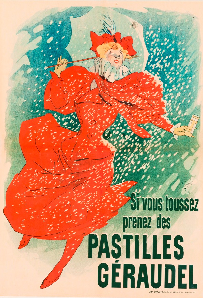 Jules Chéret, Pastilles Géraudel, 1890, color lithograph, overall: 48 13/16 x 34 5/8 in. (124 x 88 cm), Private Collection, photo: John Glembin