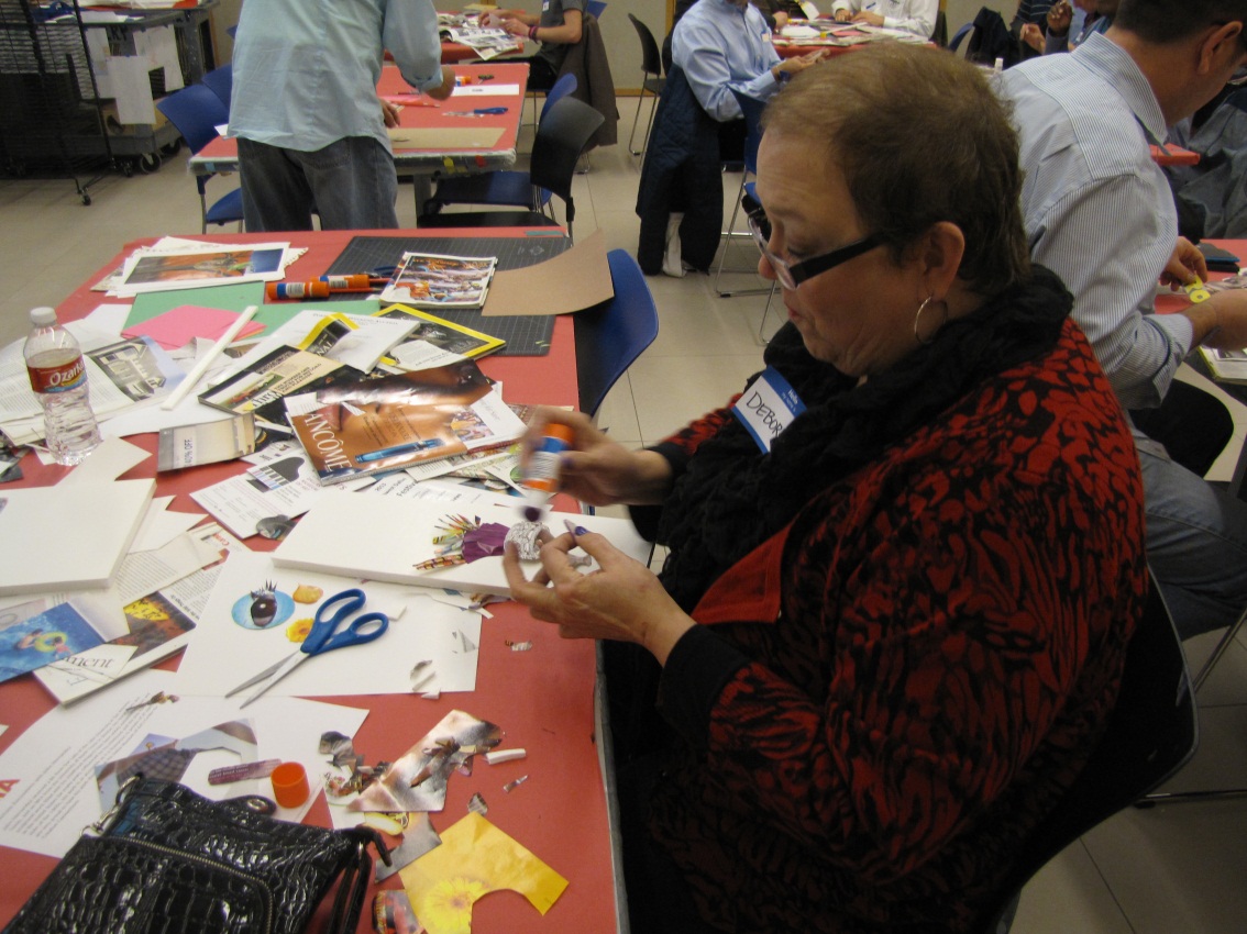Deborah creating her collage