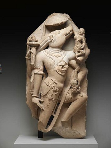 Vishnu as Varaha, 10th century, sandstone, Dallas Museum of Art, gift of David T. Owsley via the Alvin and Lucy Owsley Foundation and the Alconda-Owsley Foundation, E.E. Fogelson and Greer Garson Fogelson Fund, General Acquisitions Fund, Wendover Fund, and gift of Alta Brenner in memory of her daughter Andrea Bernice Brenner-McMullen