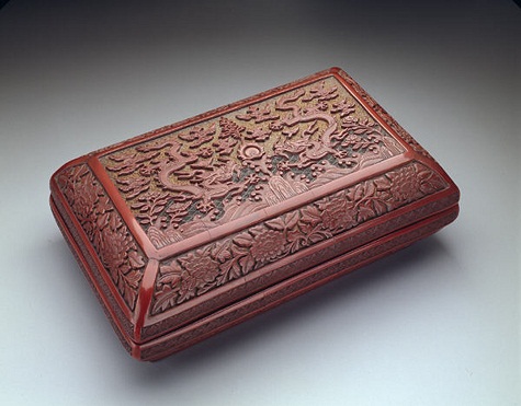 Rectangular box, mark and reign of Emperor Wanli (r. 1573-1619), dated in inscription to 1595, cinnabar lacquer over wood core, Dallas Museum of Art, gift of Mr. and Mrs. George A. Shutt