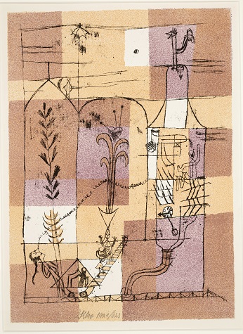 Paul Klee, Hoffmanesque Scene (Hoffmaneske Szene), 1921, color lithograph, Dallas Museum of Art, gift of Stuart Gordon Johnson by exchange; General Acquisitions Fund; and The Patsy Lacy Griffith Collection, gift of Patsy Lacy Griffith by exchange