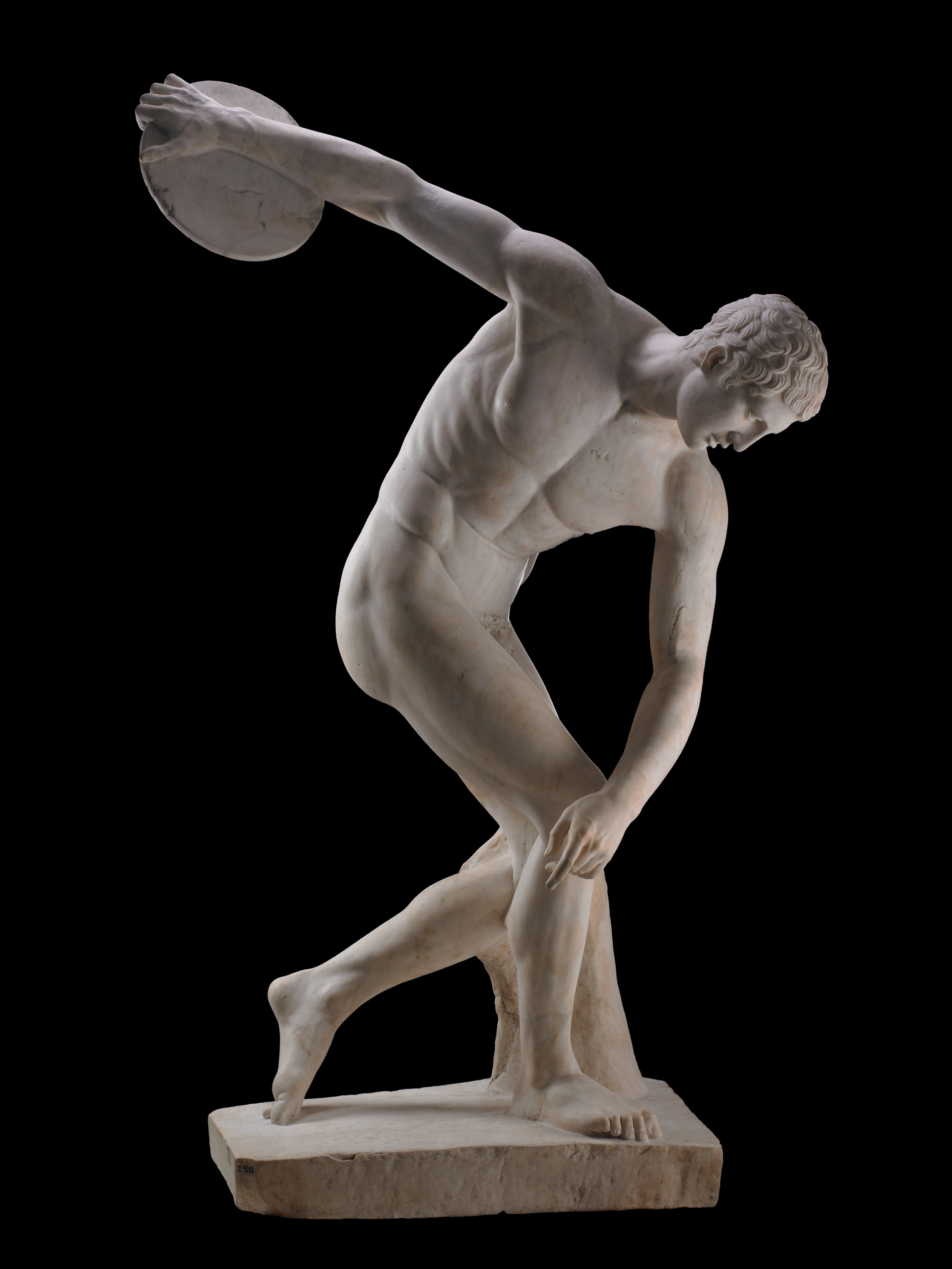 Marble statue of discus thrower (diskobolos), Roman period, second century AD, after a lost Greek original of about 450–440 BC, from the villa of the emperor Hadrian at Tivoli, Italy, GR 1805,0703.43 (Sculpture 250) AN 396999, © The Trustees of the British Museum (2013). All rights reserved.