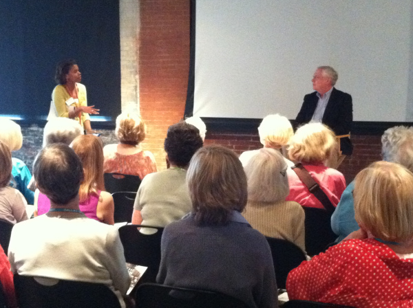 Sharron Conrad and Gary Mack speak with the DMA's docents at The Sixth Floor Museum