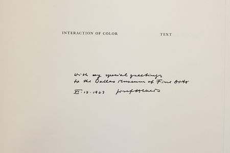 Inscription to the Dallas Museum of Fine Arts  from Josef Albers in "Interaction of Color"