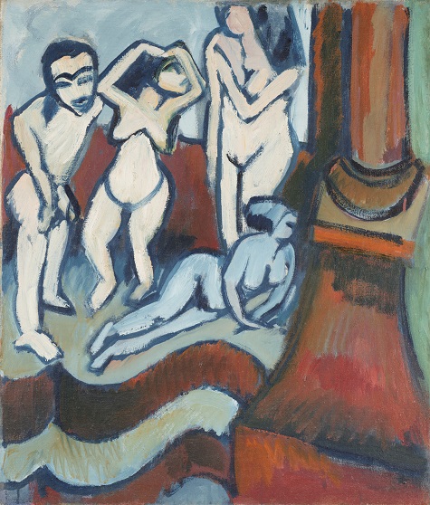 Ernst Ludwig Kirchner, Four Wooden Sculptures (recto), 1912, oil on canvas, Dallas Museum of Art, The Eugene and Margaret McDermott Art Fund, Inc.