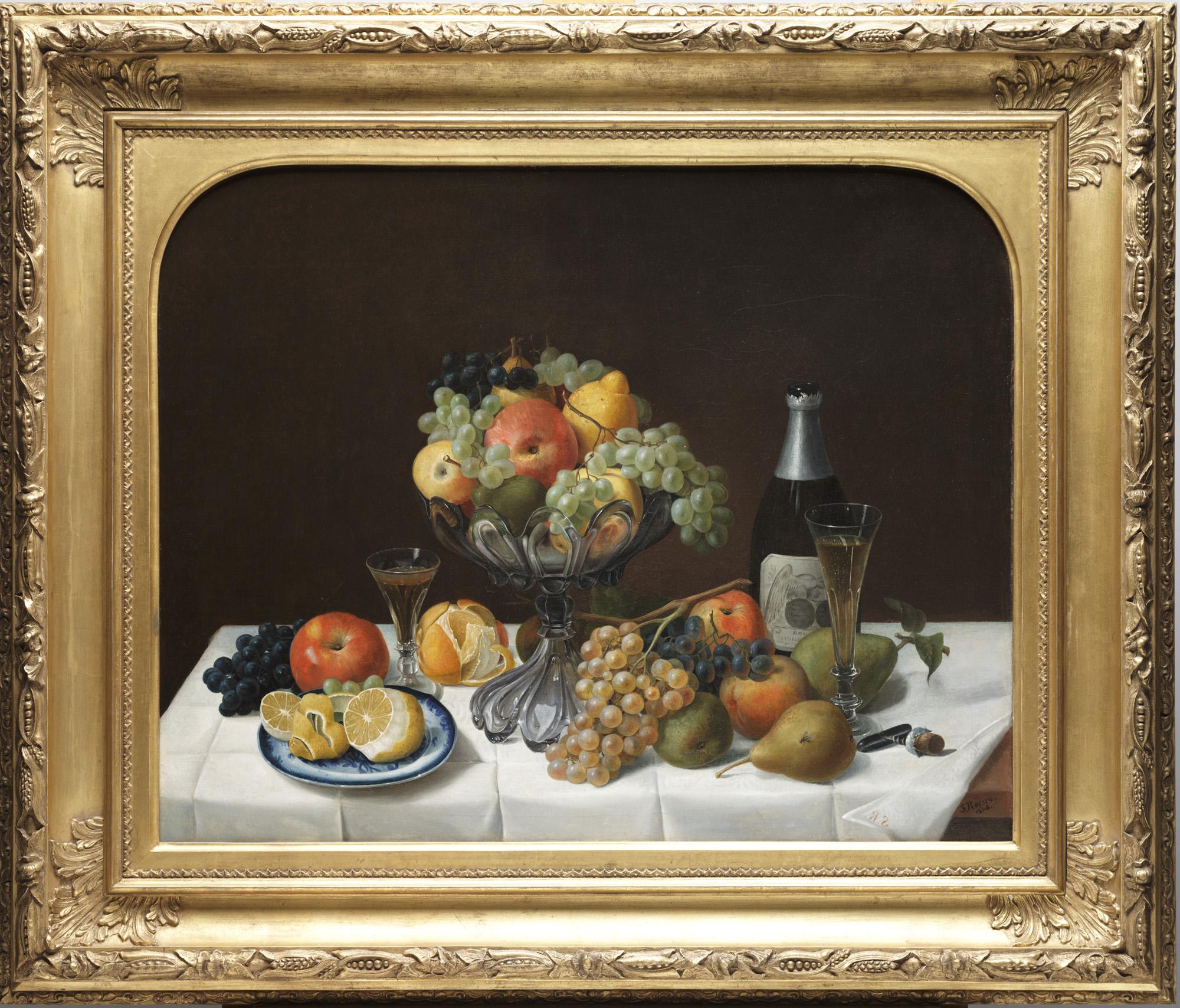 Severin Roesen, Fruit Still Life with Champagne, 1848, Dallas Museum of Art, gift of the Pauline Allen Gill Foundation