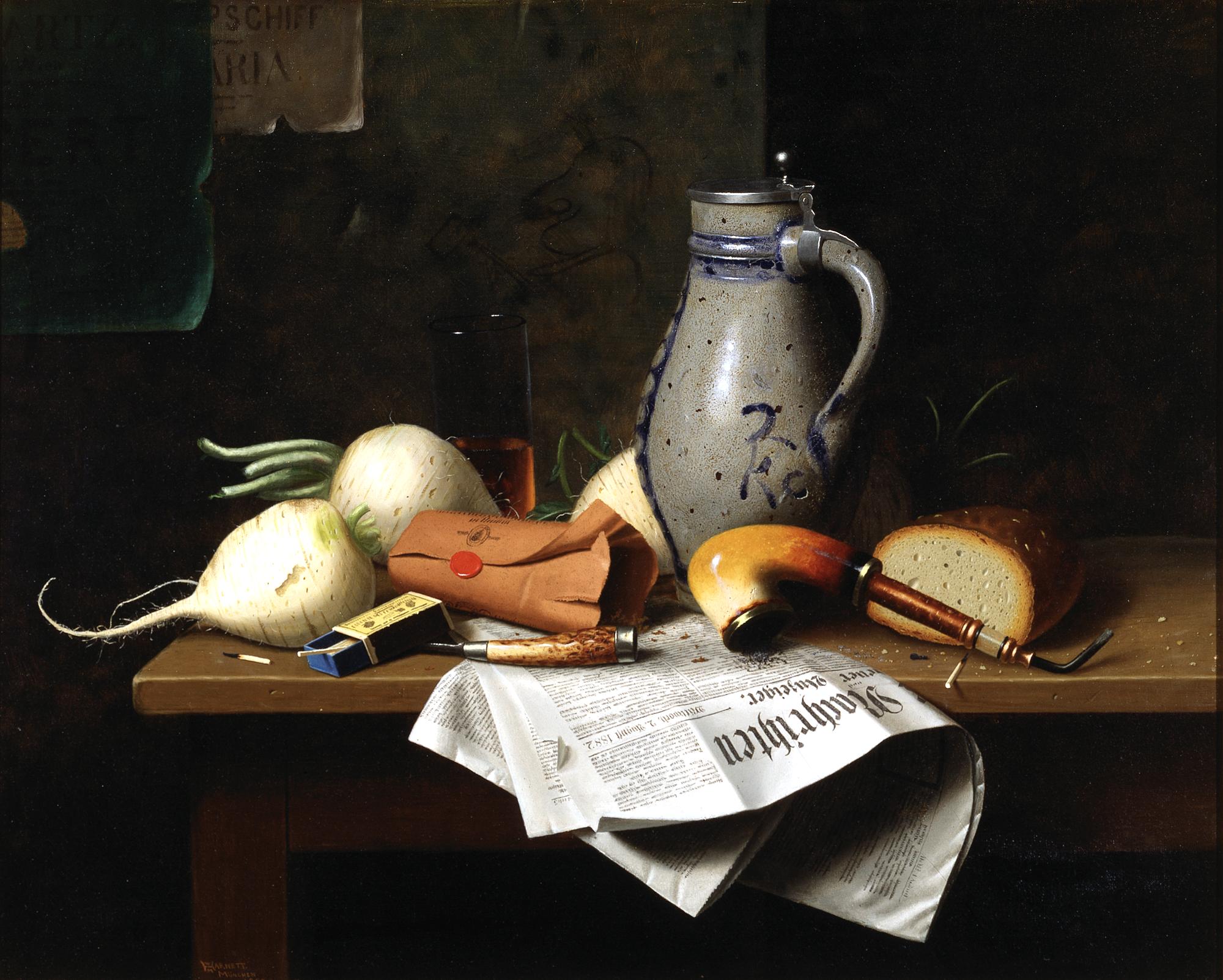 William Michael Harnett, Munich Still Life, 1882, Dallas Museum of Art, Dallas Art Association Purchase
