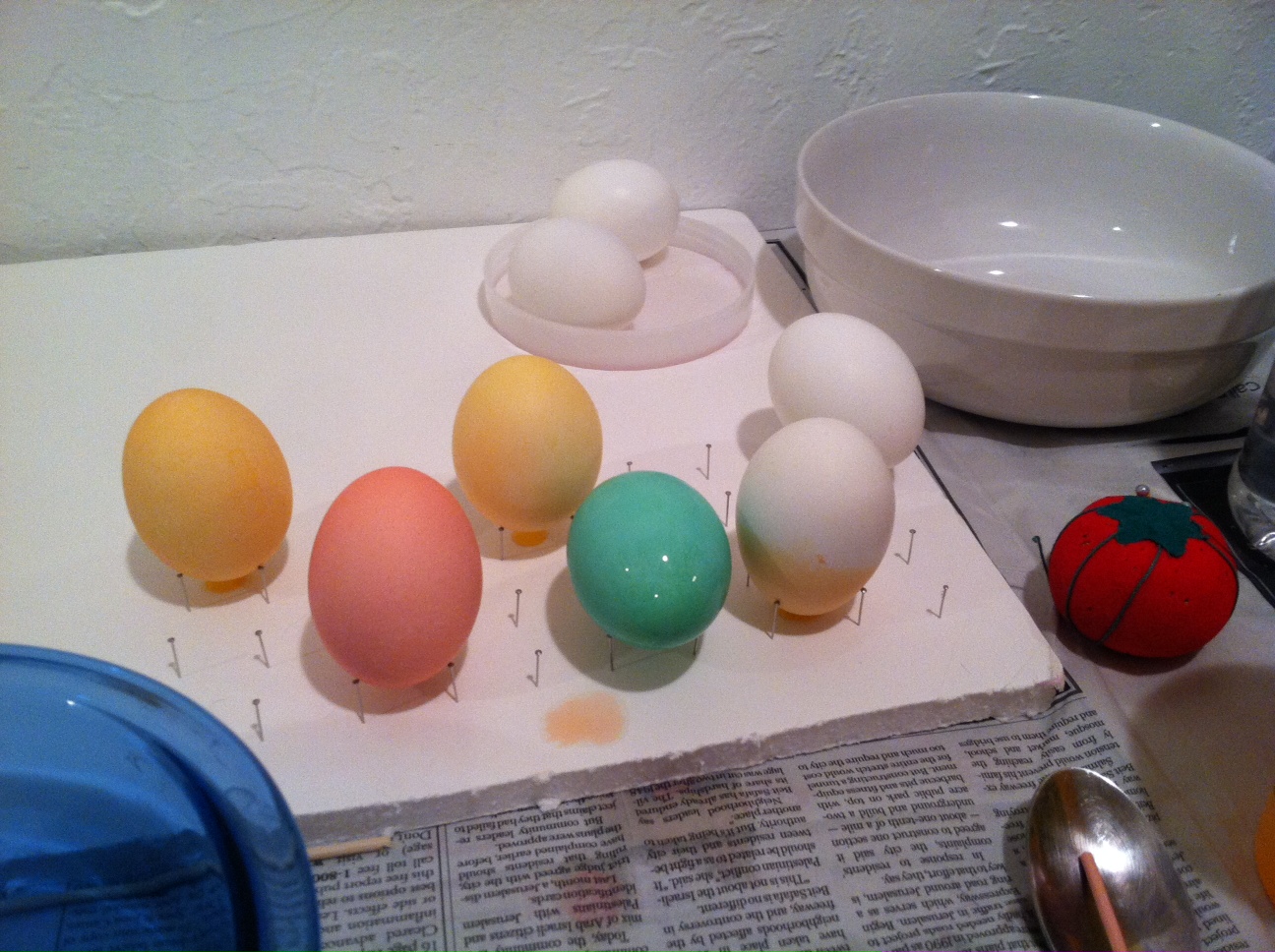 Drying rack made with flathead pins and foamcore.