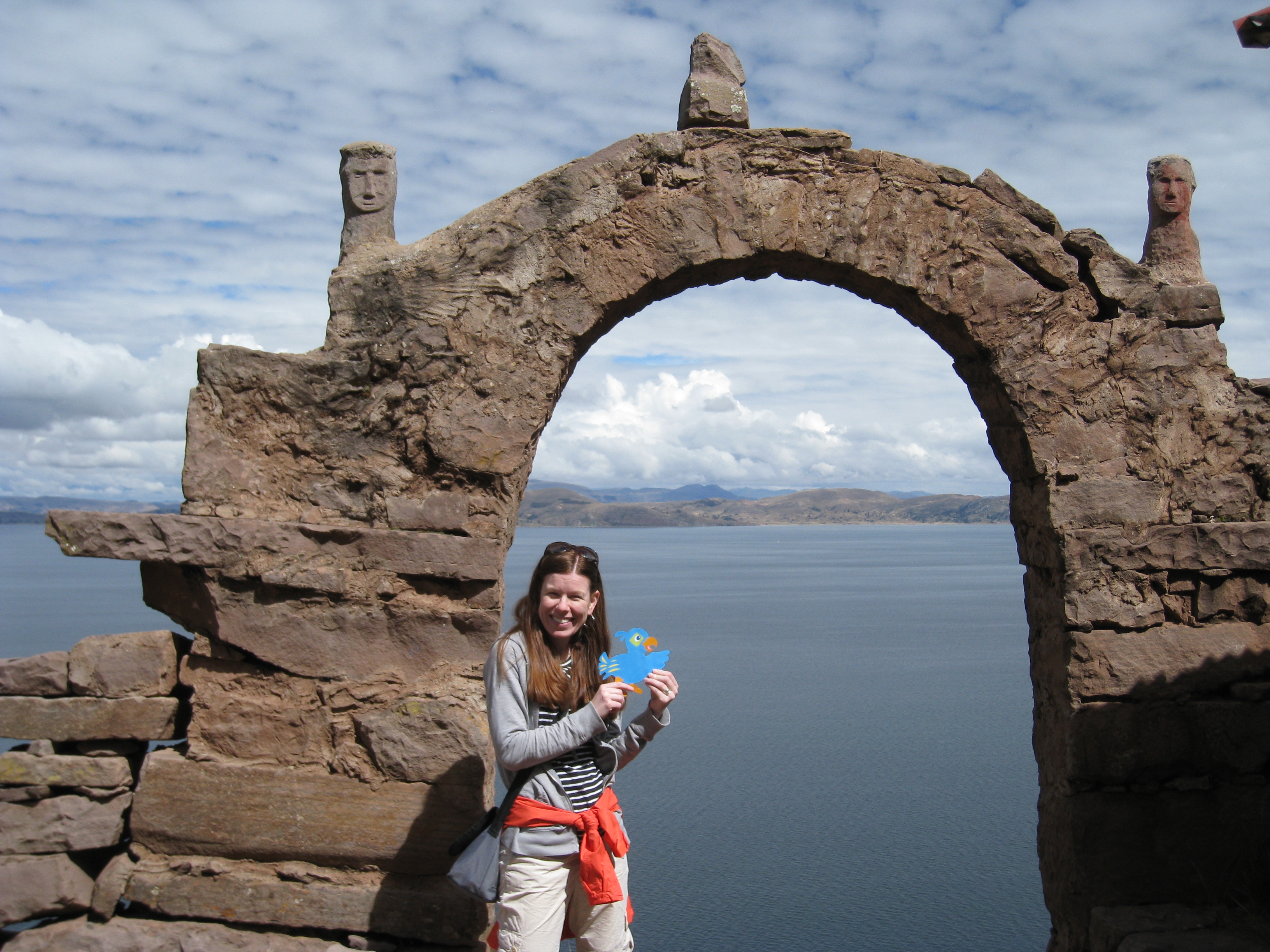View of Lake Titicaca with the mountains of Bolivia in the background