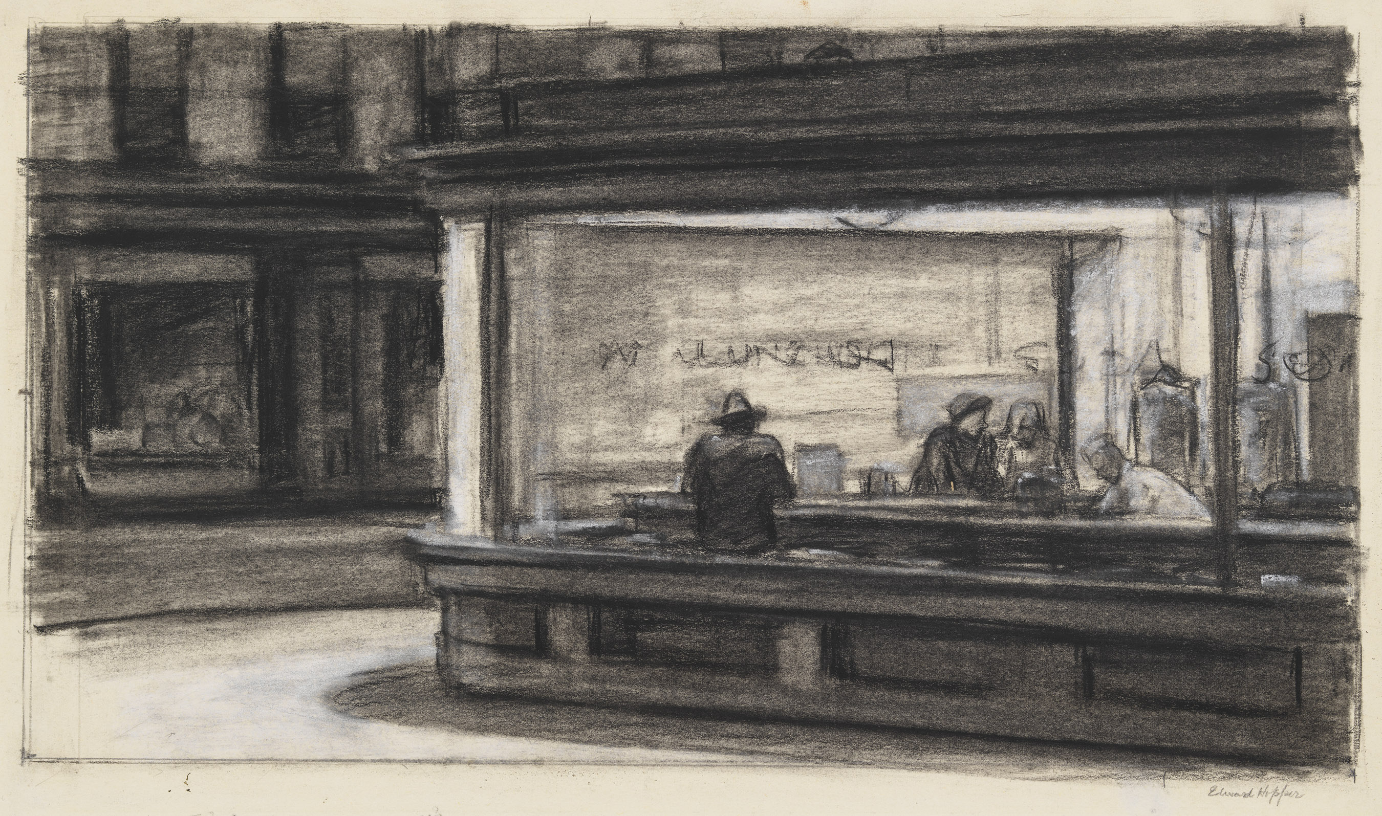 Edward Hopper, Study for Nighthawks, 1942, Whitney Museum of American Art, copyright Heirs of Josephine N. Hopper, licensed by the Whitney Museum of American Art. Digital Image, copyright Whitney Museum of American Art, NY