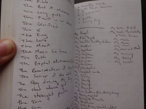 Kendra’s notebook documenting the Tuba tree responses