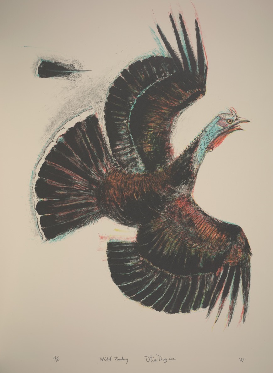 Otis Dozier, Wild Turkey, 1987, lithograph, Dallas Museum of Art, gift of The Dozier Foundation, ©Denni Davis Washburn, William Robert Miegel Jr, and Elizabeth Marie Miegel, 1990.63